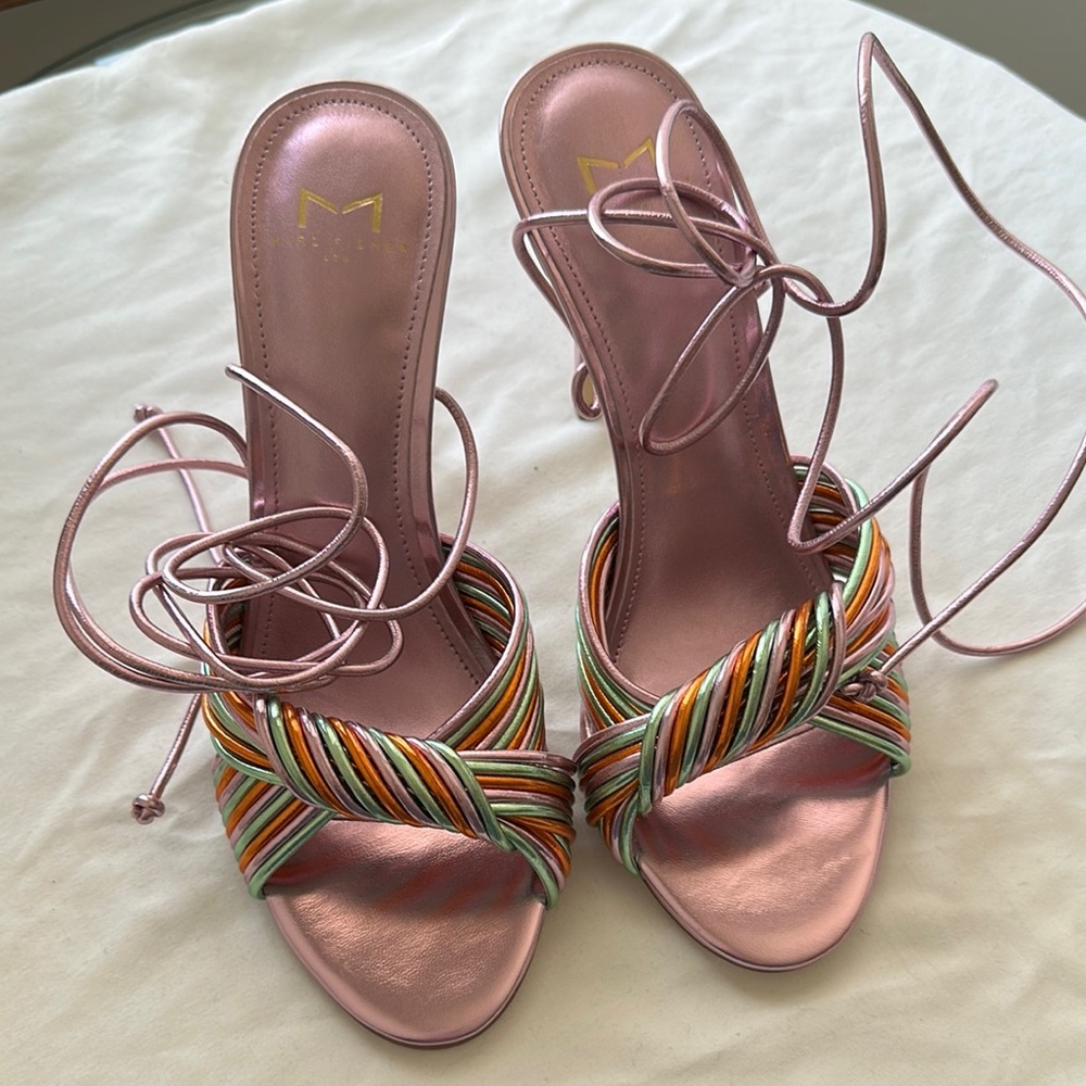 Marc Fisher Metallic Pink Ankle Tie Heels Size 7